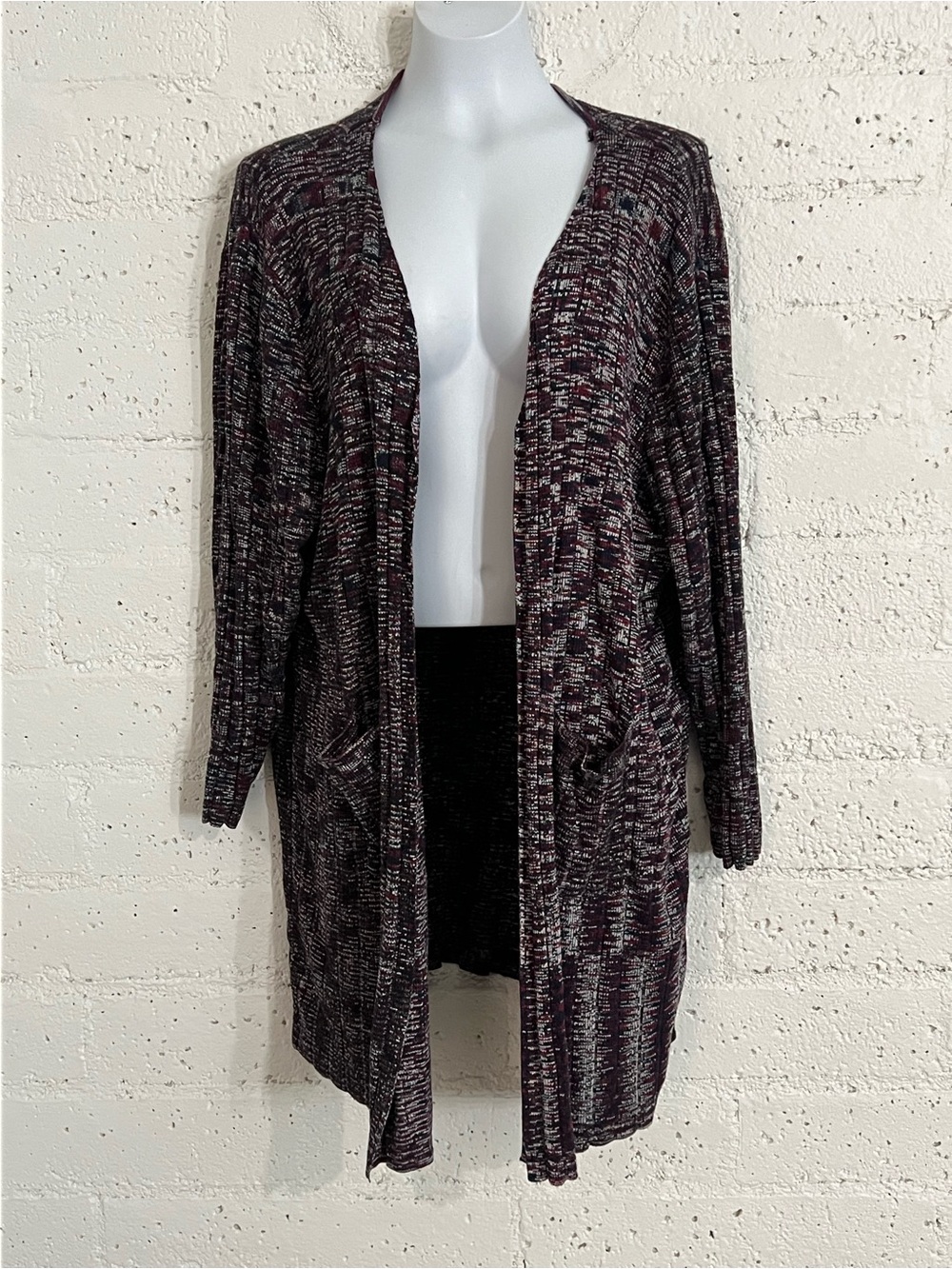 Bloomchic Womens Plus Cardigan Sweater 22-24 Blue Red Plaid Open Front Pockets